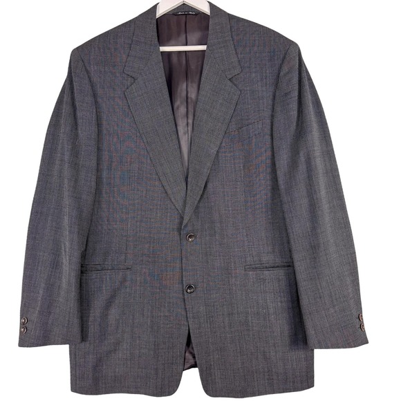 Canali Suit Jacket Mens 42L Gray Check Wool Made in Italy Two Button Notch Lapel